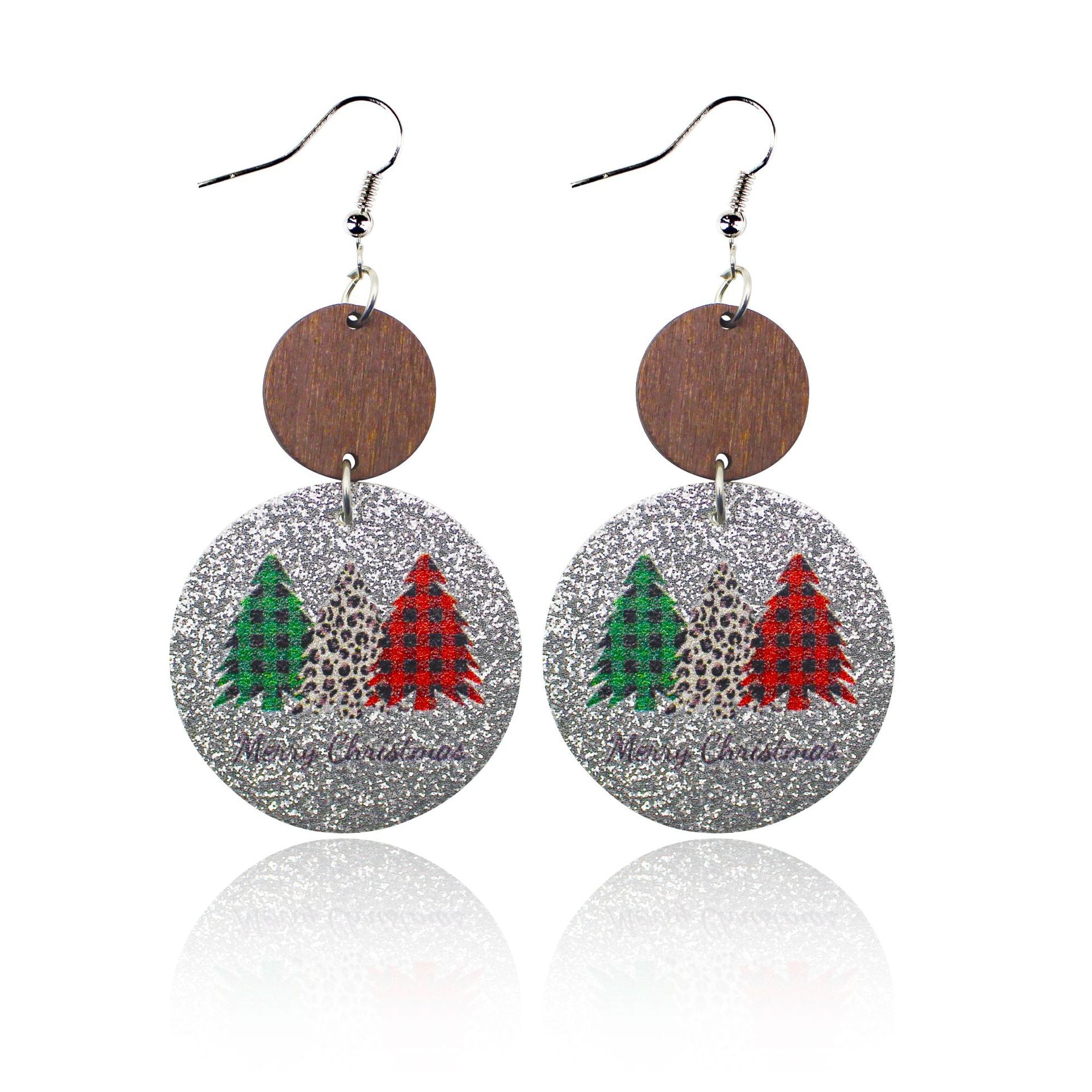Wholesale Christmas Glitter Round Leather Earrings